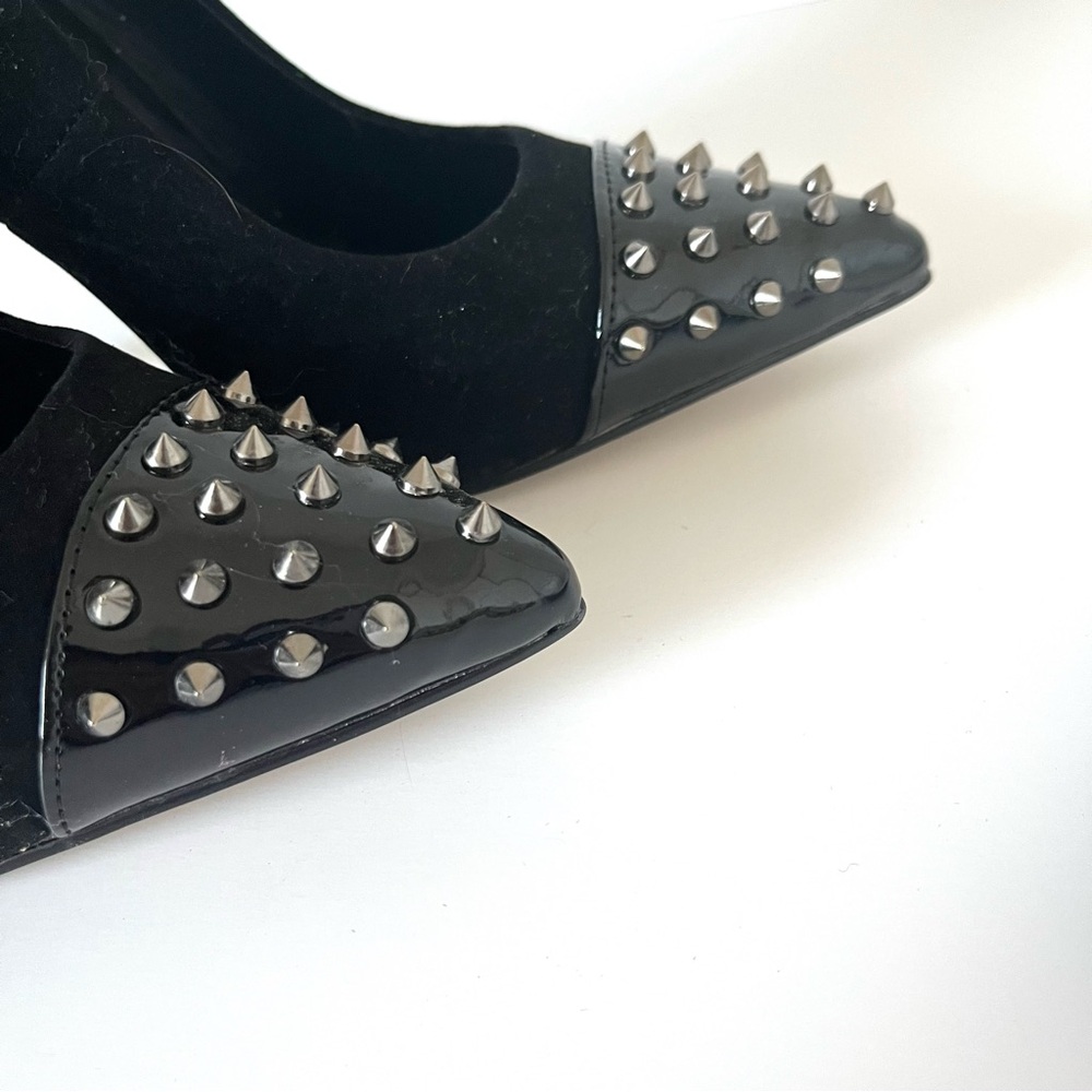 Vintage Y2K Shoe Dazzle Black Velvet Silver Spike Stiletto High Heel Shoe Size 7 - Picture 8 of 10
